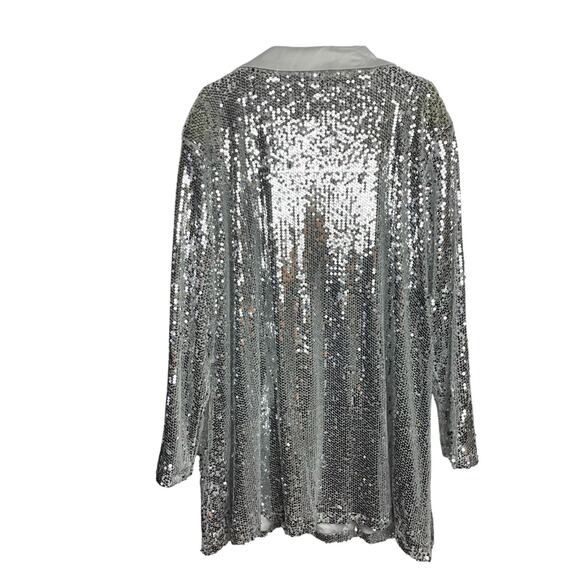 Boohoo Sequined Club Jacket Womens 18 Silver Evening Party Rockstar Concert Rave - Picture 2 of 12